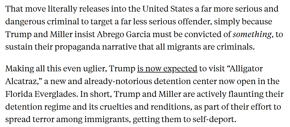 GregTSargent's tweet photo. All this comes as Trump and Stephen Miller are channeling huge amounts of law enforcement resources into deportations, shifting them away from serious crimes. And Rs are giving Trump/Miller tens of billions for more detentions. More deaths are coming.

https://t.co/oILpWCZlzO https://t.co/UNQZxjsyml