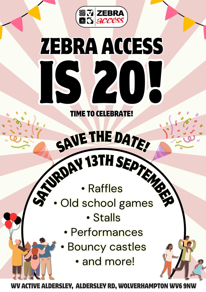 Zebra Access CIO (@zebraaccess) on Twitter photo ๐๐ Zebra Access is turning 20! ๐๐๐
Save the Date โ 13th September!
๐๏ธ Raffles ๐๏ธ
๐ฒ Old school games ๐ฒ
๐๏ธ Stalls ๐๏ธ
๐ญ Performances ๐ญ
๐ฐ Bouncy castles ๐ฐ
โฆand so much more!
๐ WV Active Aldersley, Aldersley Rd, Wolverhampton, WV6 9NW
#ZebraAccessis20 #BSL #Deaf ๐๐ Zebra Access is turning 20! ๐๐๐
Save the Date โ 13th September!
๐๏ธ Raffles ๐๏ธ
๐ฒ Old school games ๐ฒ
๐๏ธ Stalls ๐๏ธ
๐ญ Performances ๐ญ
๐ฐ Bouncy castles ๐ฐ
โฆand so much more!
๐ WV Active Aldersley, Aldersley Rd, Wolverhampton, WV6 9NW
#ZebraAccessis20 #BSL #Deaf