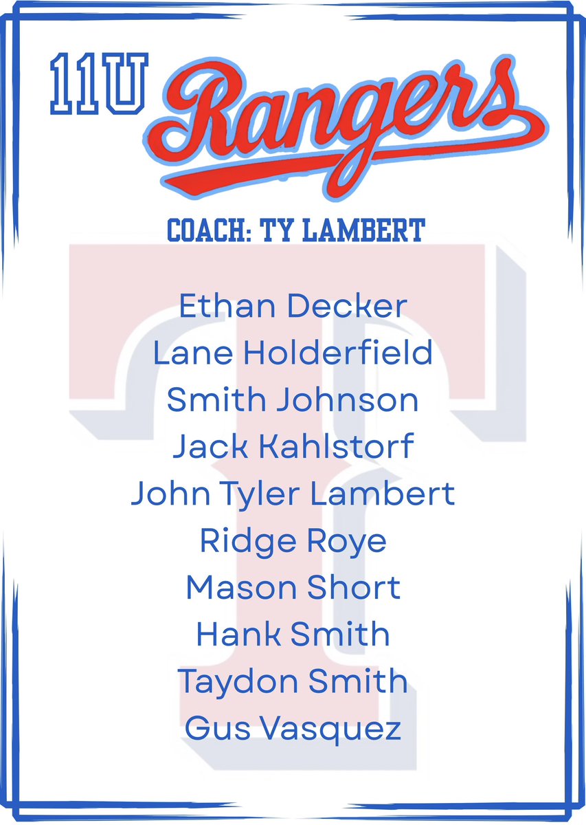 TYBABaseball's tweet image. Congratulations 2025-2026 11U Rangers!