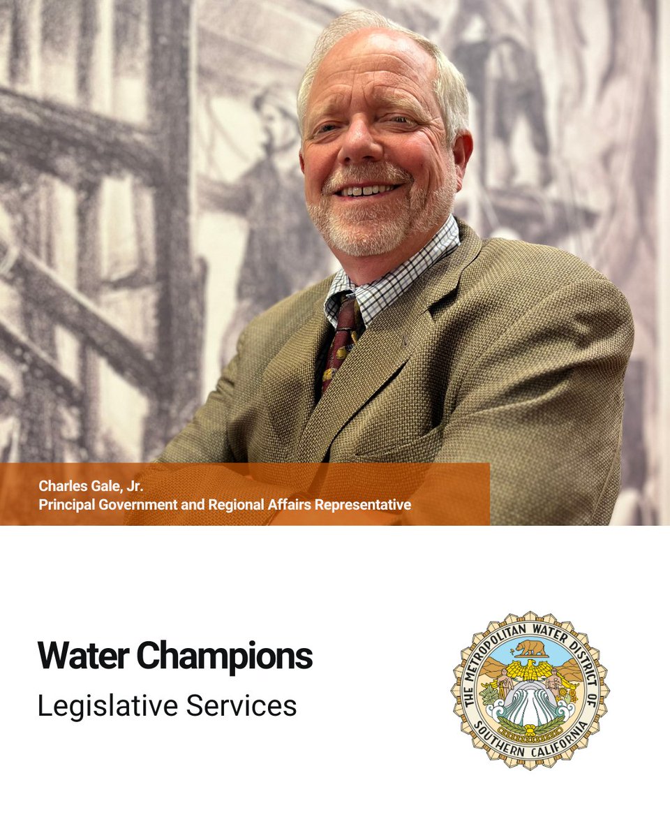 mwdh2o's tweet photo. Our #WaterChampion this week is Charles Gale, Jr., a government affairs representative making a difference to secure a sustainable water future for Southern California. #WorkerMonday #MWDEmployees https://t.co/uibSA0LIaw