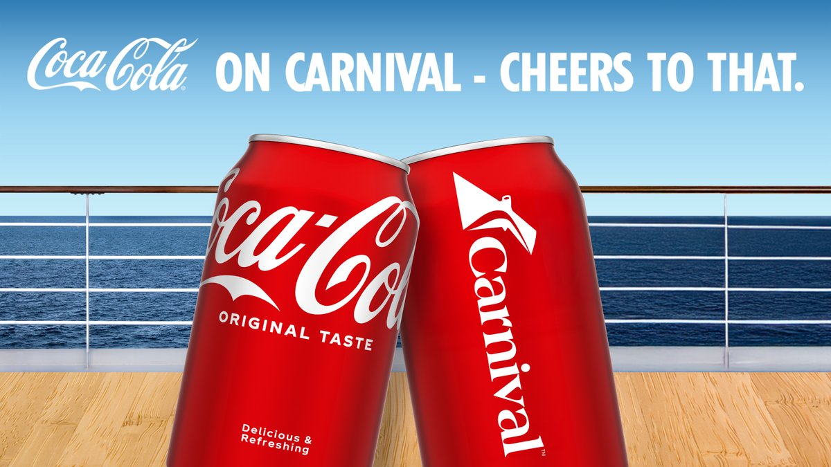 CarnivalCruise's tweet photo. .@CocaCola's back onboard. Cheers to that! https://t.co/oCYUW86Tu7