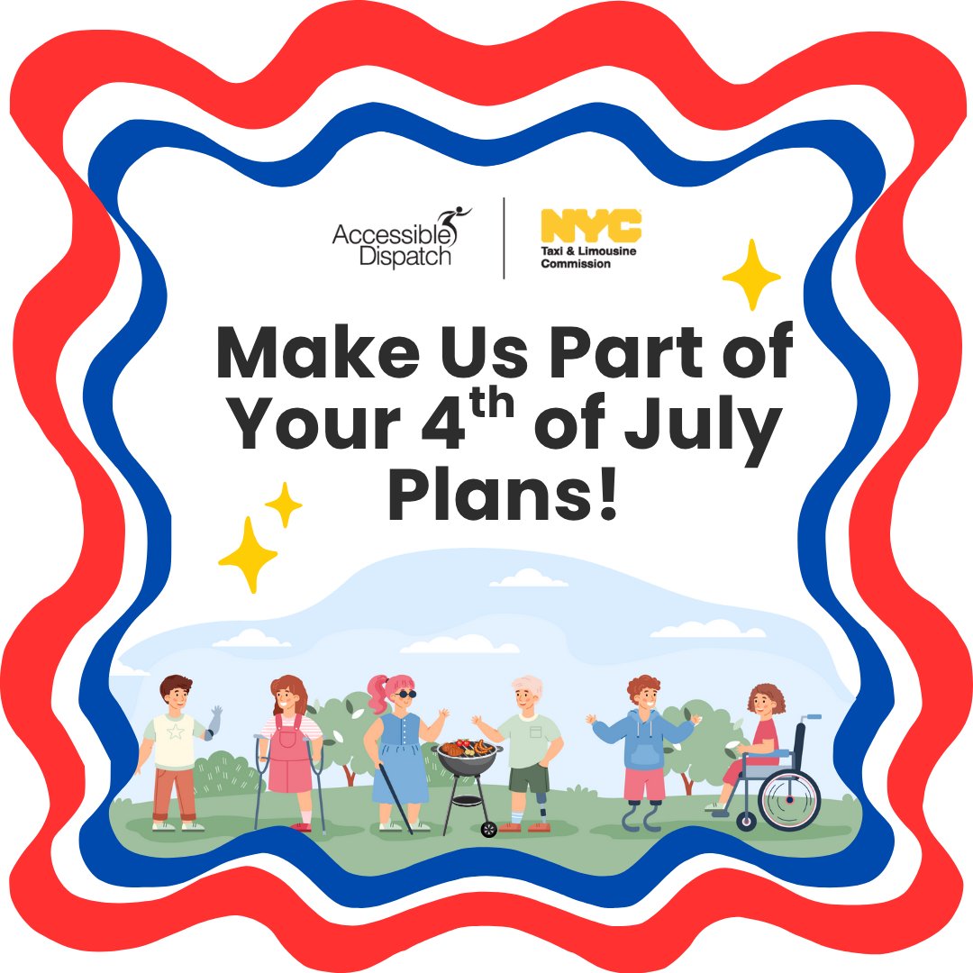 nycaccessible's tweet image. 🎆 Starting to make your plans for the 4th of July?

Whether it’s a park, party, or parade, count on Accessible Dispatch to get you there safely and comfortably in a wheelchair-accessible cab. ♿🚕

📲 Download the app today: AccessibleDispatch.com/Download