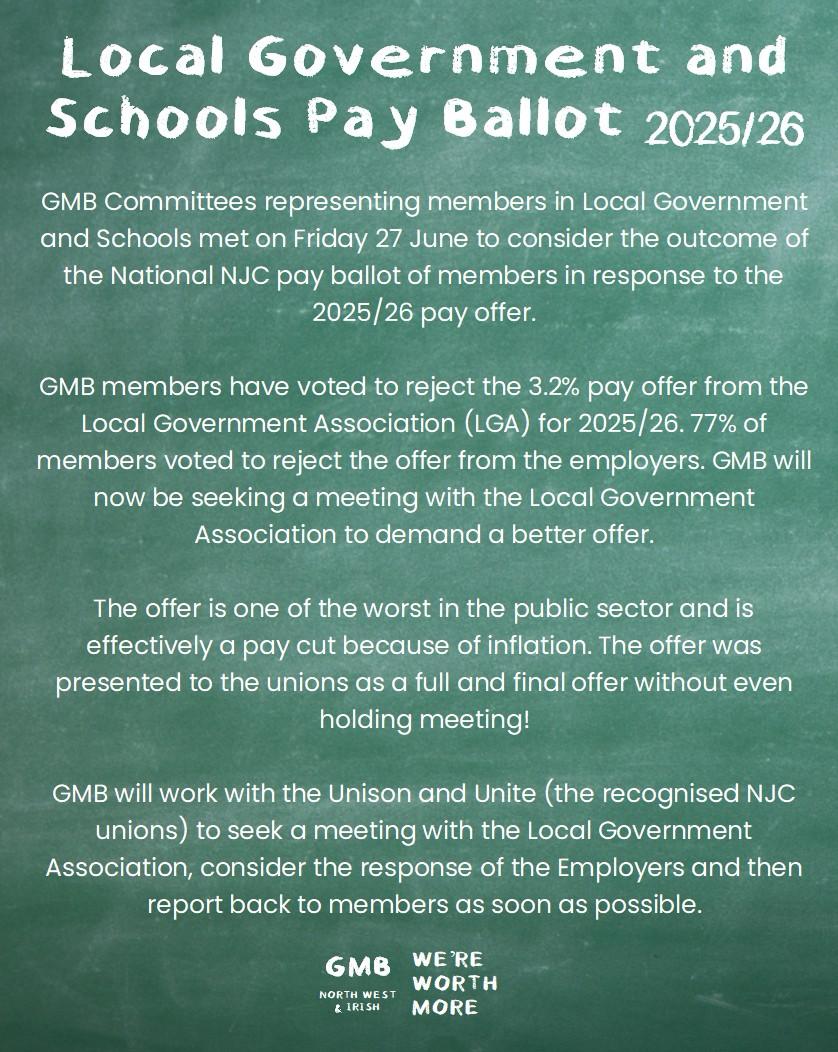 NJC Pay Update for Local Government and Education Members. Offer Rejected Details Below 👇👇👇👇. <a href="/GMBNI/">GMB Northern Ireland</a> <a href="/NIC_ICTU/">NIC ICTU</a> <a href="/BBCNewsNI/">BBC News NI</a> <a href="/UTVNews/">UTV Live News</a> <a href="/irish_news/">The Irish News</a> <a href="/News_Letter/">Belfast News Letter</a> <a href="/BelTel/">Belfast Telegraph</a> <a href="/paulgivan/">Paul Givan</a>