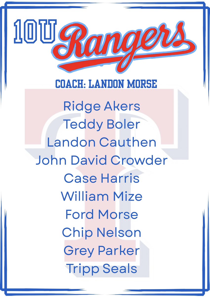 TYBABaseball's tweet image. Congratulations 2025-2026 10U Rangers!