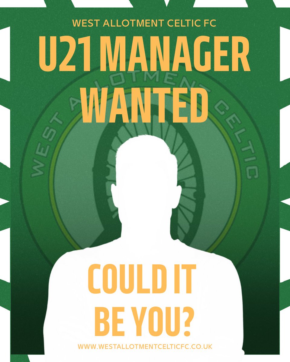 🚨 Potential U21 Team at West Allotment Celtic ⚒️

We’re exploring the launch of a midweek U21 side to feed into our First Team — but it’ll only happen if we find the right manager.

Youth is key to our long-term plan.

Think you’re the right fit?  More details at