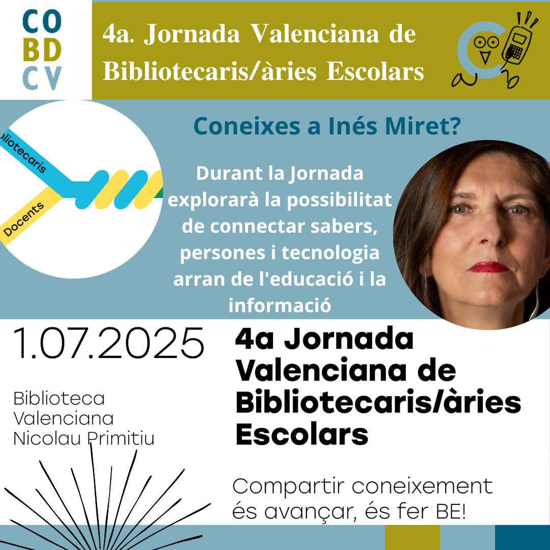 📣 ¡Mañana, 1 de julio, se celebra la IV Jornada Valenciana de Bibliotecarias/os Escolares! Además, el <a href="/cobdcv/">COBDCV</a> lanza nuevos cursos para la segunda mitad del año.

Consulta todos sus eventos formativos en la agenda de FESABID: fesabid.org/agenda/?nombre…