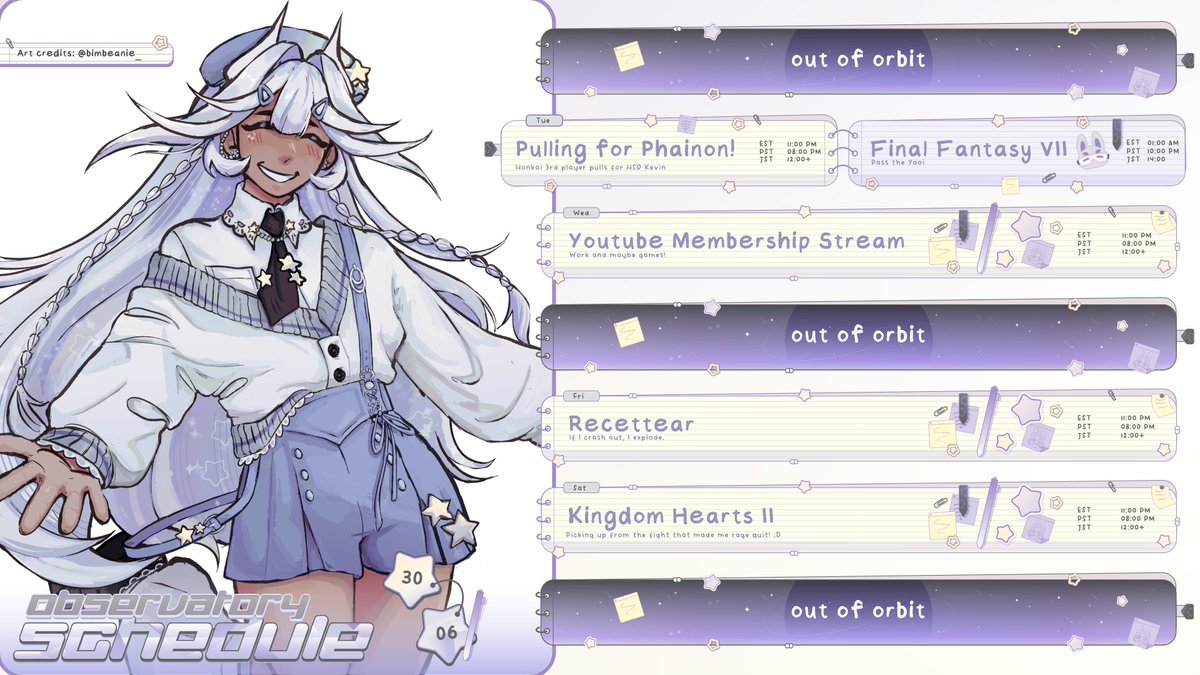 ★  —— schedule for the week
phainon day is upon us soon 🎉
all streams at 11 pm est! see you there, researcher!