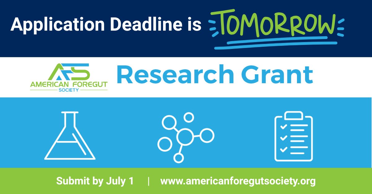 The deadline to apply for the AFS Research Grant is TOMORROW‼️

This is your LAST CHANCE for the potential to be awarded up to $10,000 in funding towards your educational or clinical research projects. 

Get your applications in here 👉 zurl.co/IzeB5

#AFS #foregut
