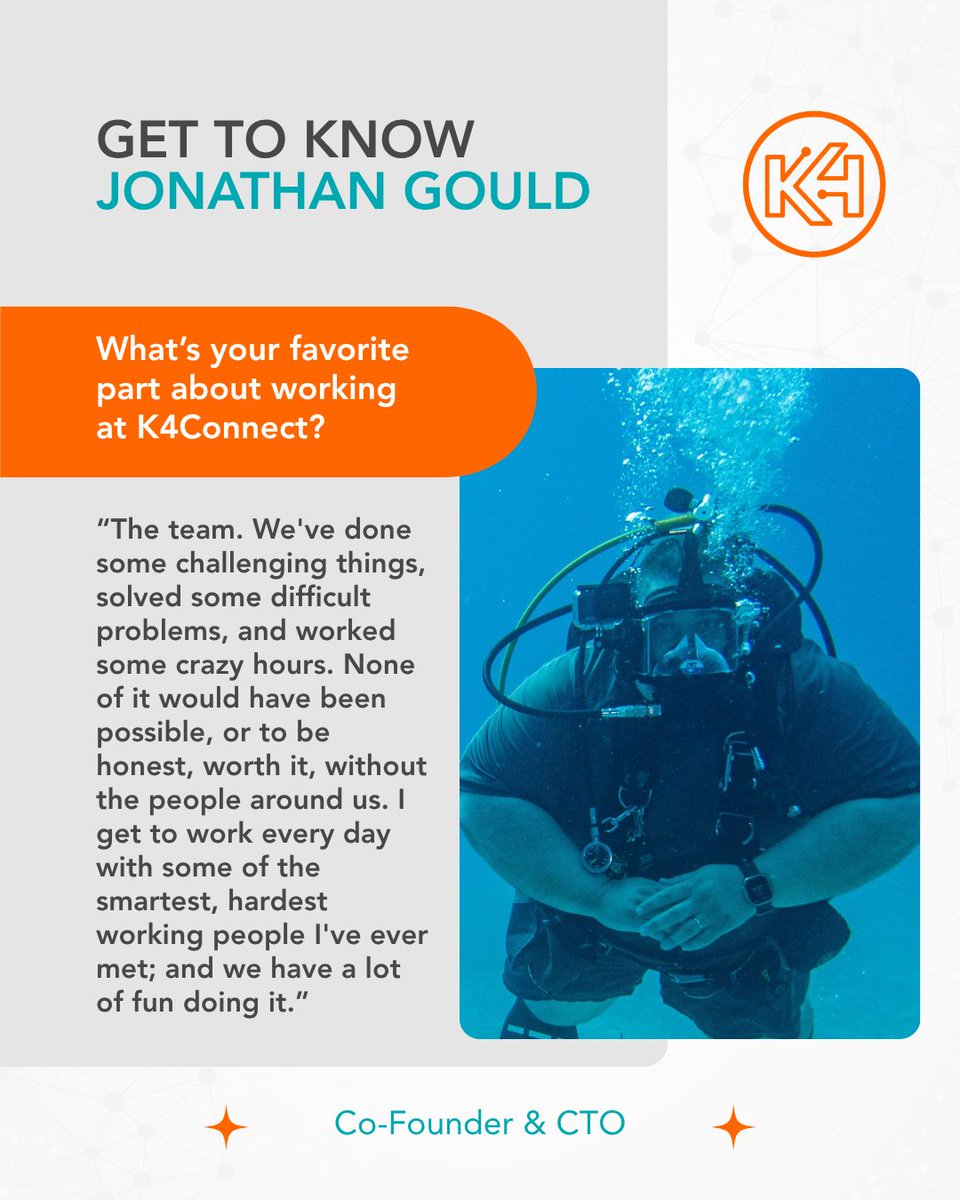 Meet Jonathan Gould, our Co-Founder + CTO, who’s been with K4Connect since day one! His passion for building meaningful solutions have been foundational to who we are today.

Learn more about K4Connect: bit.ly/4k1wgyK
#Leadership #TeamAppreciation #K4Connect #TechForGood