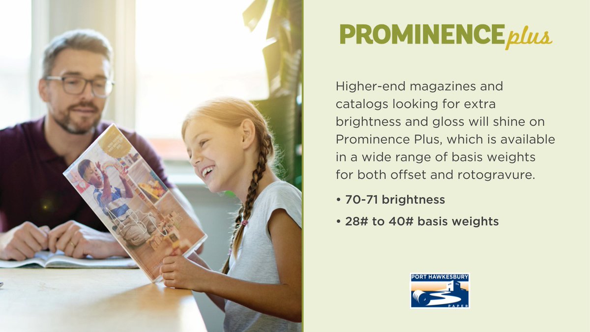 PortHawkPaper's tweet image. Higher-end magazines &amp;amp; catalogs looking for extra brightness and gloss will shine on Prominence Plus. Available in a wide range of basis weights for both offset &amp;amp; rotogravure.
Explore the full specs at pulse.ly/2wvznt1jcr
#PrintExcellence #PremiumPaper #PortHawkesburyPaper