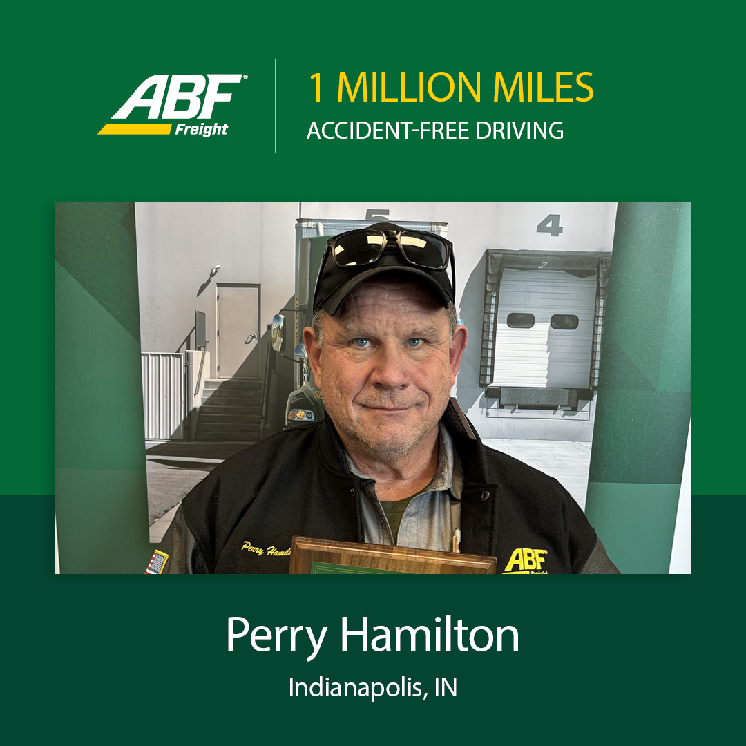 We’re proud to celebrate Perry Hamilton of Indianapolis, IN, for achieving 1 million miles of accident-free driving with ABF Freight! Thank you for setting a high standard for safety and dedication on the road.