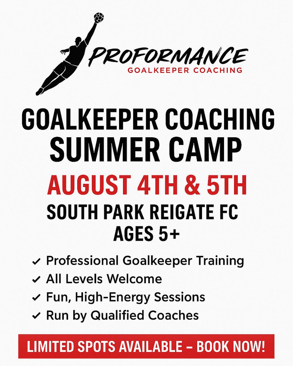 🧤Goalkeeper Camp🧤
📍 <a href="/South_ParkFC/">South Park Reigate FC</a> 
🤝Book today 🤝
<a href="/HOSoccer_UK/">HO SOCCER UK</a>