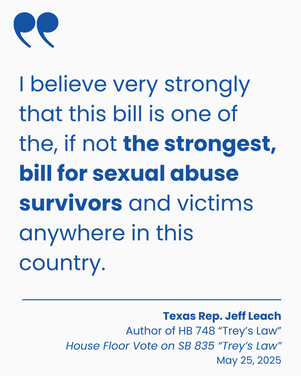 Trey's Law (@treys_law) on Twitter photo As Rep. <a href="/leachfortexas/">Jeff Leach</a> stated, #TreysLaw is “one of… the strongest bills for sexual abuse survivors and victims anywhere in this country.” 💪
Learn more about this important legislation at TreysLaw.com.
#Txlege #NDAFree #StandWithSurvivors #Unsilenced As Rep. <a href="/leachfortexas/">Jeff Leach</a> stated, #TreysLaw is “one of… the strongest bills for sexual abuse survivors and victims anywhere in this country.” 💪
Learn more about this important legislation at TreysLaw.com.
#Txlege #NDAFree #StandWithSurvivors #Unsilenced