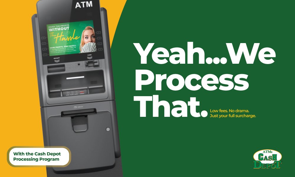 cdatms's tweet image. Need ATM processing that doesn’t charge you more for doing less?
Yeah… we process that. With Cash Depot:
✓ You keep 100% of your surcharge
✓ You get low, flat monthly rates

All the service. None of the nonsense.
hubs.ly/Q03vc9XY0  
#cashmanagement #cash #atmprocessing