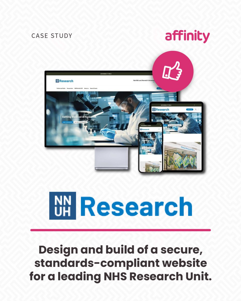 🔐 Delivering a secure, standards-compliant platform for NHS research!

The Norfolk &amp; Norwich University Hospitals (NNUH) Research Unit needed a website that reflected the importance of their work 🏥 

Read the full case study here > affinityagency.co.uk/work/nnuh/

#WebDesign