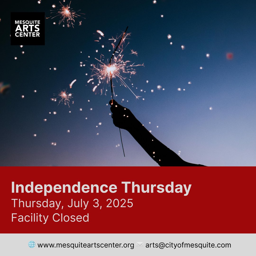 Please remember that on Thursday and Friday (July 3 + 4) we will be closed.  We will resume normal business hours and accommodations on Monday, July 7, 2025.

Learn more about closures: 
cityofmesquite.com/1625/Holiday-C…