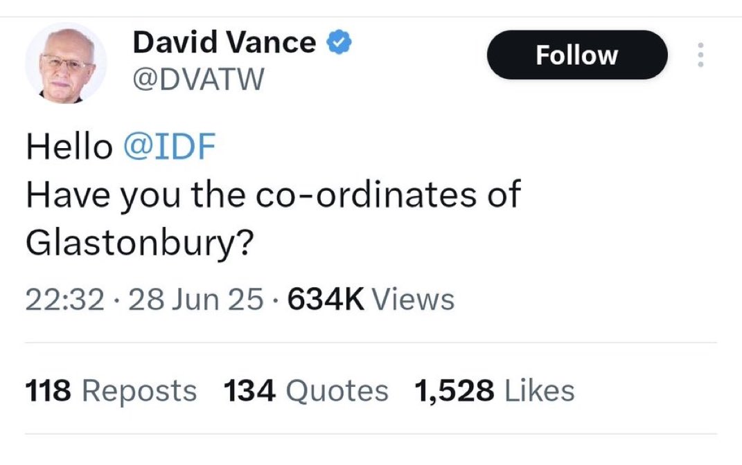 Stop The Bollocks with Mirabel (@mirabeltweets1) on Twitter photo Hi <a href="/ASPolice/">Avon and Somerset Police</a>
I’d like you to investigate this terrorist please who called for the bombing of people attending the Glastonbury Music Festival
I’ll await your response. Hi <a href="/ASPolice/">Avon and Somerset Police</a>
I’d like you to investigate this terrorist please who called for the bombing of people attending the Glastonbury Music Festival
I’ll await your response.