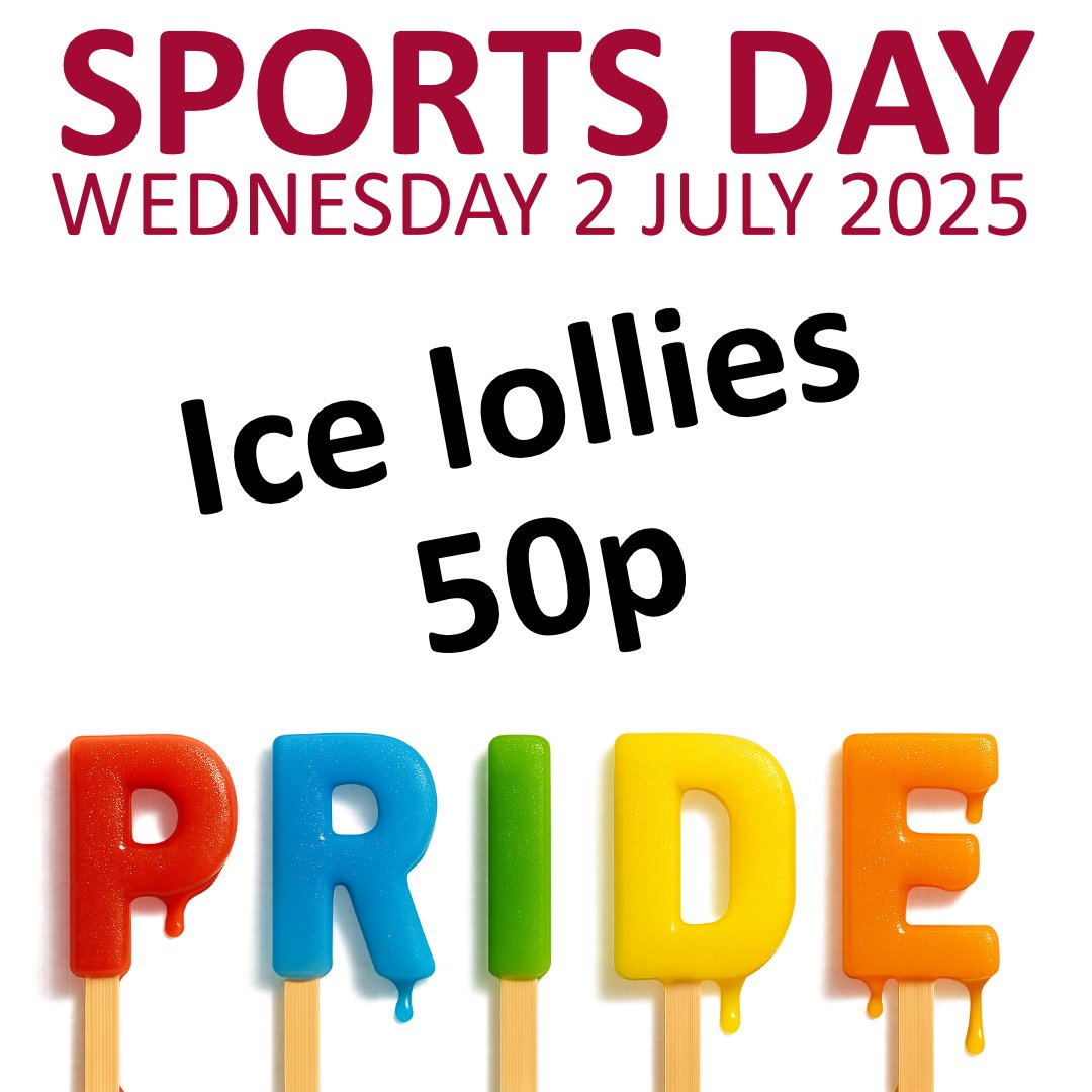 It is sports day on Wednesday.  Remember to bring some money so that you can buy ice lollies to keep cool!
