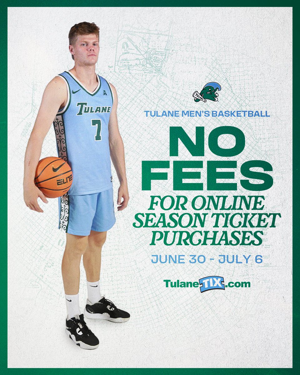 GreenWaveMBB's tweet image. 💥 No fees. No excuses.
Get your season tickets with ZERO fees now through July 6! Use promo code FREEDOM at TulaneTix.com.
🎟️ tulanegreenwave.evenue.net/promotions/FRE…
#RollWave