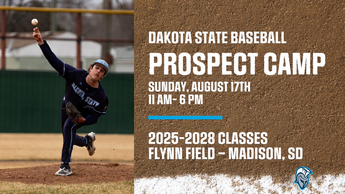 Dakota State Baseball (@dsu_baseball_) on Twitter photo High School ⚾️ Prospect Camp
✅ DSU coaches/players present
✅ Pro style workout
✅ Tech data provided
✅ Evaluation provided
Register ⬇️
⚾️Pitcher Only - application.signedupsports.com/Registration/I…
⚾️Position Only - application.signedupsports.com/Registration/I…
⚾️2 Way - application.signedupsports.com/Registration/I… High School ⚾️ Prospect Camp
✅ DSU coaches/players present
✅ Pro style workout
✅ Tech data provided
✅ Evaluation provided
Register ⬇️
⚾️Pitcher Only - application.signedupsports.com/Registration/I…
⚾️Position Only - application.signedupsports.com/Registration/I…
⚾️2 Way - application.signedupsports.com/Registration/I…