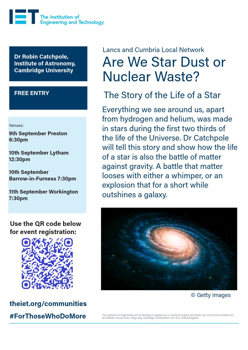 Dr Robin Catchpole returns in September to tell the story of the Life of a Star