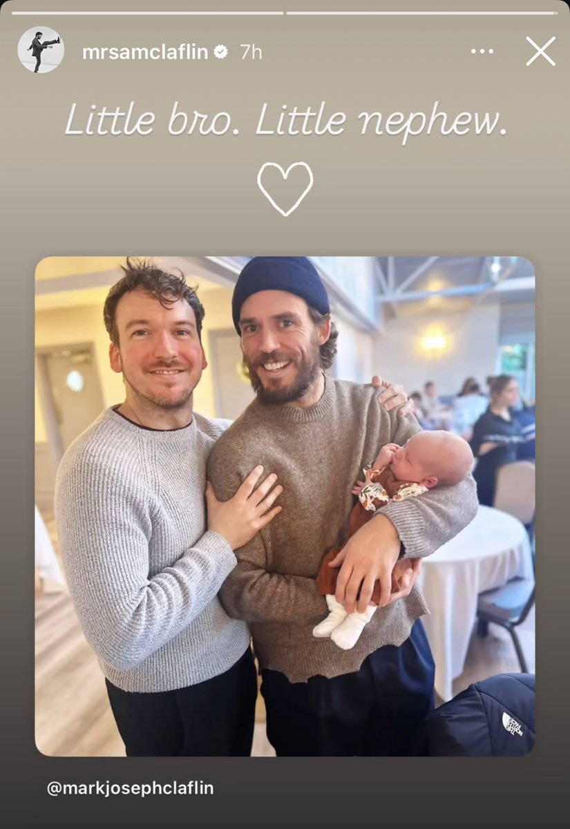 Awww- here is Sam with his little brother Joe (also an actor) and his very little nephew, shared on Sam's Insta today (mrsamclaflin- give him a follow!).  ❤️