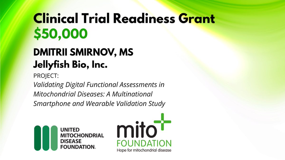 Science & Alliance - UMDF (@umdfscience) on Twitter photo Announcing $50,000 in #ClinicalTrial Readiness grant funding for Dmitrii Smirnov, MS of Jellyfish Bio, Inc. for "Validating Digital Functional Assessments in Mitochondrial Diseases: A Multinational Smartphone and Wearable Validation Study." #mitochondrialdisease <a href="/SmirnovDDD/">Dmitrii (Dima) Smirnov</a> Announcing $50,000 in #ClinicalTrial Readiness grant funding for Dmitrii Smirnov, MS of Jellyfish Bio, Inc. for "Validating Digital Functional Assessments in Mitochondrial Diseases: A Multinational Smartphone and Wearable Validation Study." #mitochondrialdisease <a href="/SmirnovDDD/">Dmitrii (Dima) Smirnov</a>