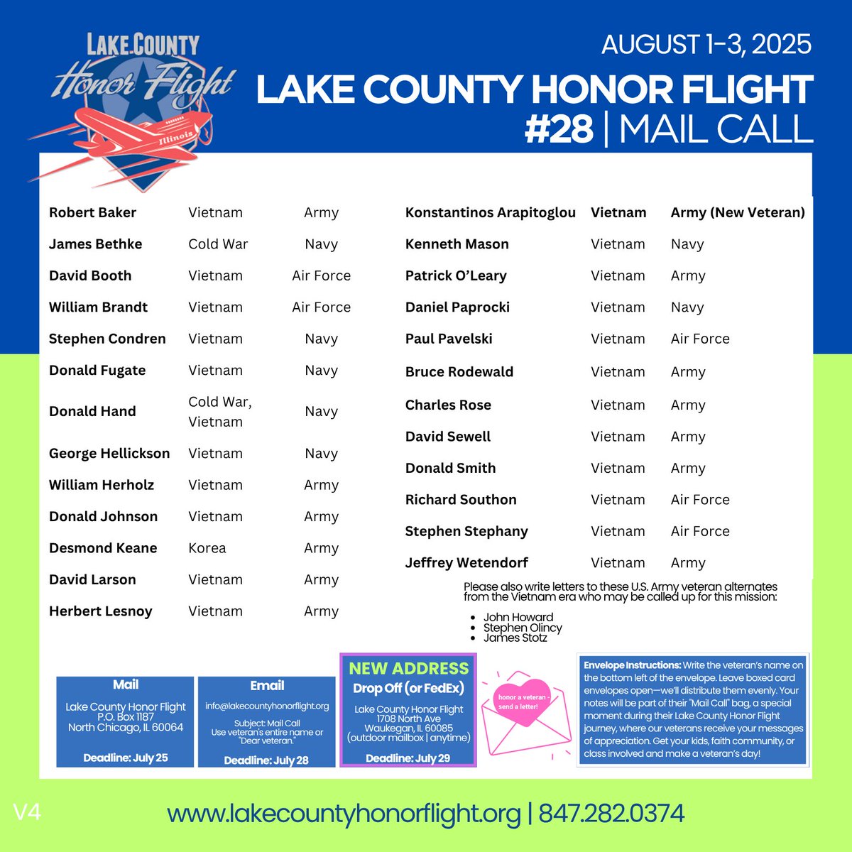 Updated Lake County Honor Flight #28 Mail Call!