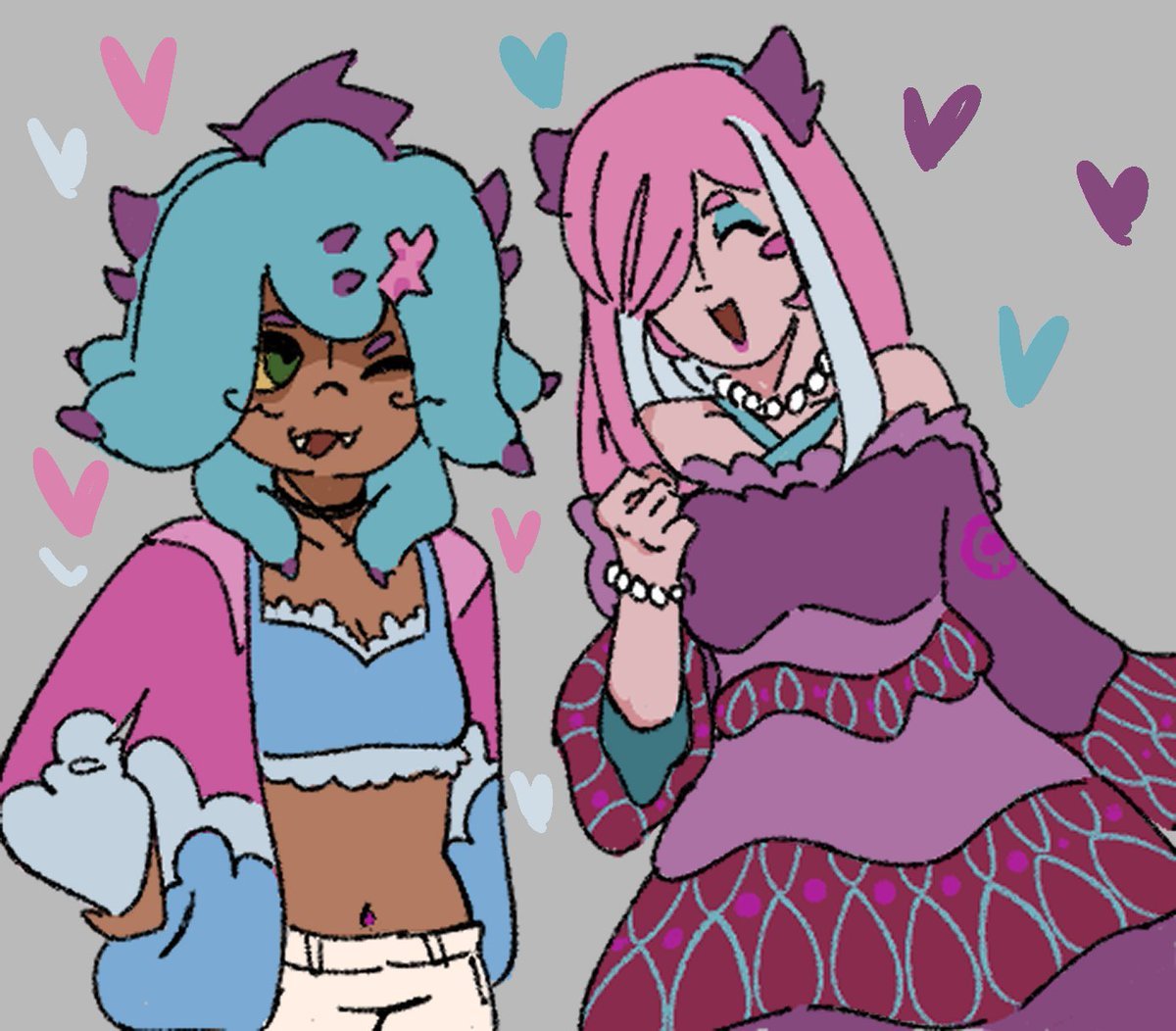 Basedon_Jen's tweet image. WAA SO CUTE LOVE EM, PEAK!!!!
I made some mareanie &amp;amp; corsola yuri but didn't do much with them afterwards... 😔