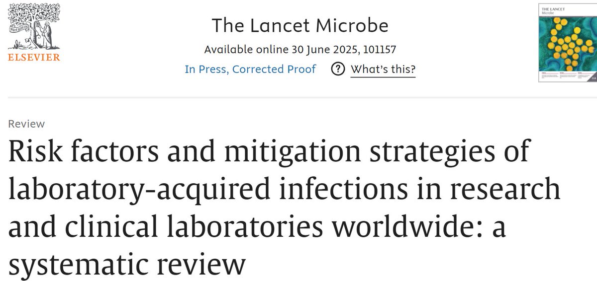 "This…review…reports…laboratory-acquired infections and accidental pathogen escapes…between 2000 and 2024…Research laboratories reported 276 infections and 8 fatalities"

This excludes the 5-8 billion infections and 20 million deaths from COVID.

sciencedirect.com/science/articl…