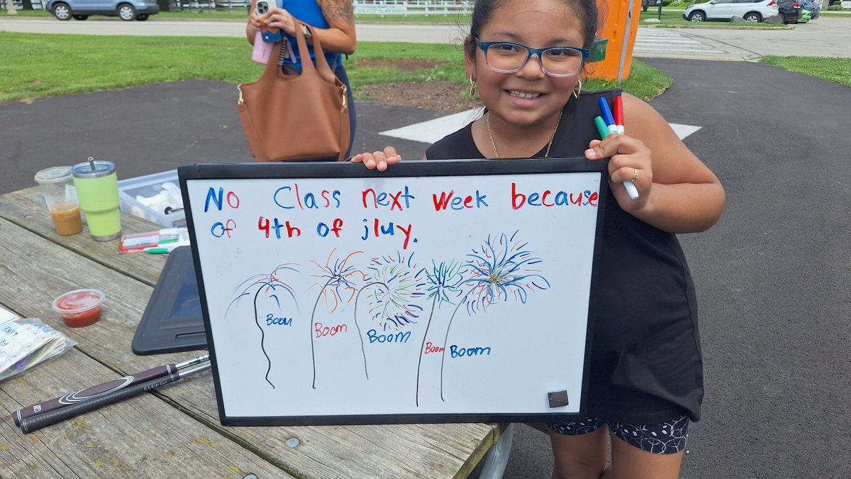 In celebration of the 4th of July, we will not have programming this week at Noyes Park, Lake Park, and Washington Park.  All other locations will still have classes as scheduled this week!

Enjoy the holiday and this awesome drawing from one of our participants!