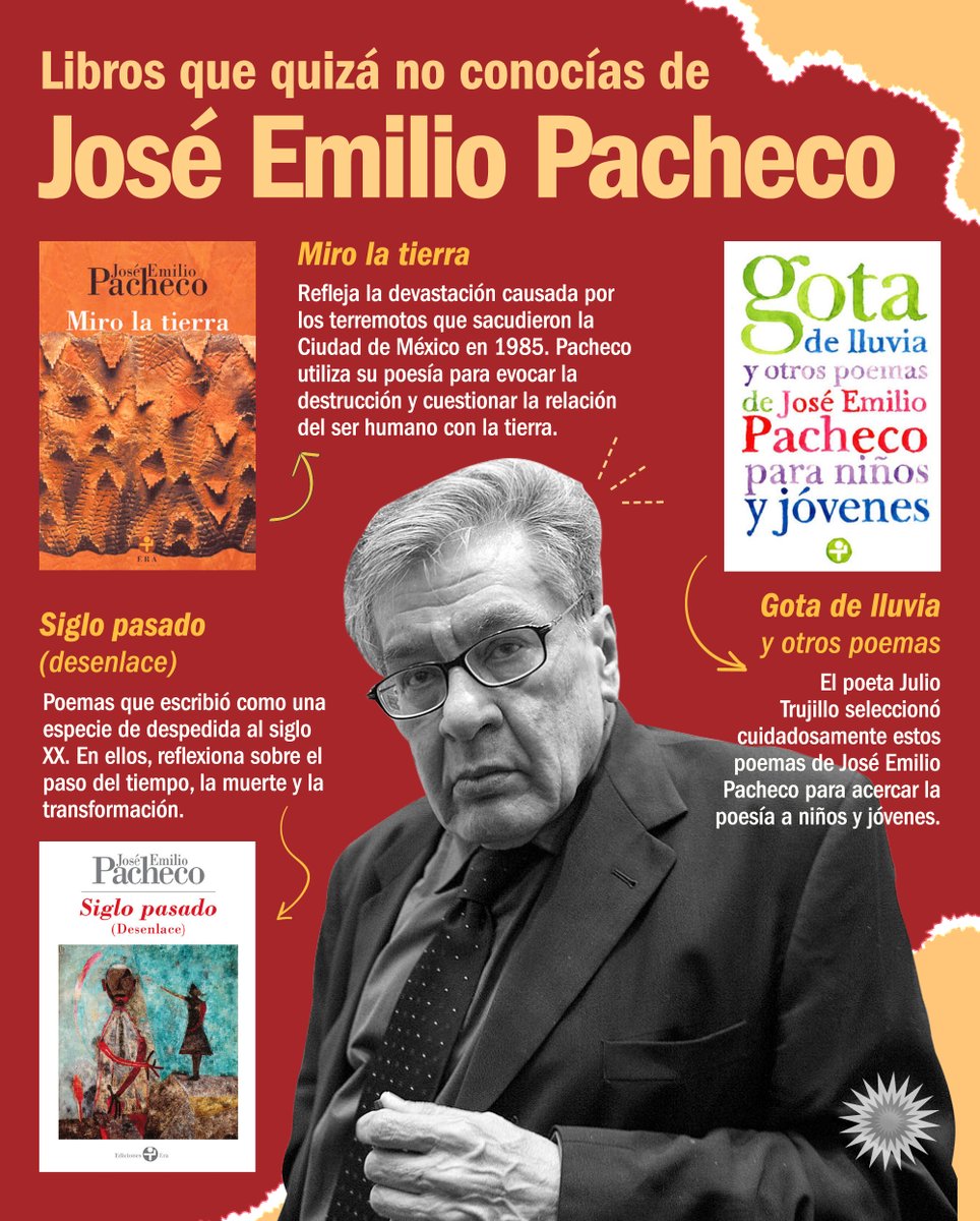 Aparte del libro "Las batallas en el desierto", ¿conocías estas joyitas escritas por José Emilio Pacheco? 🍃✨
Cuéntanos, ¿qué libros has leído del autor? 📚👇
#JoseEmilioPacheco #Efemérides