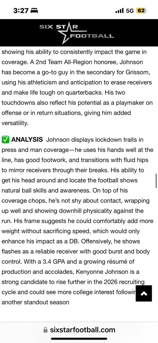 KennJ35's tweet image. Thank You @sixstarfootball for the Report!!
@RecruitGrissom @GrissomTigers @Coach_Judah @DexPreps @AL7AFootball @RecruitsAlabama @PrepRedzoneAL