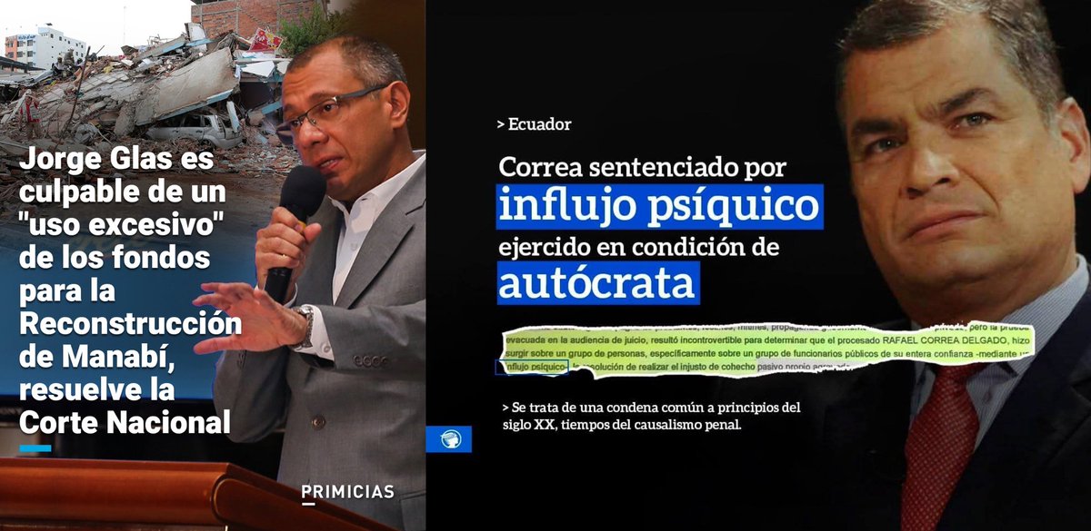DanielGranjaEc's tweet photo. "Uso excesivo de fondos" e "influjo psíquico" fueron los argumentos utilizados por la fiscalía para condenar a Glas y Correa. 

Mientras tanto, esperamos el nombre del alto funcionario de Noboa que permitió el atraco de más de 100 millones de dólares por parte de Progen. 

¡Condenados al subdesarrollo!