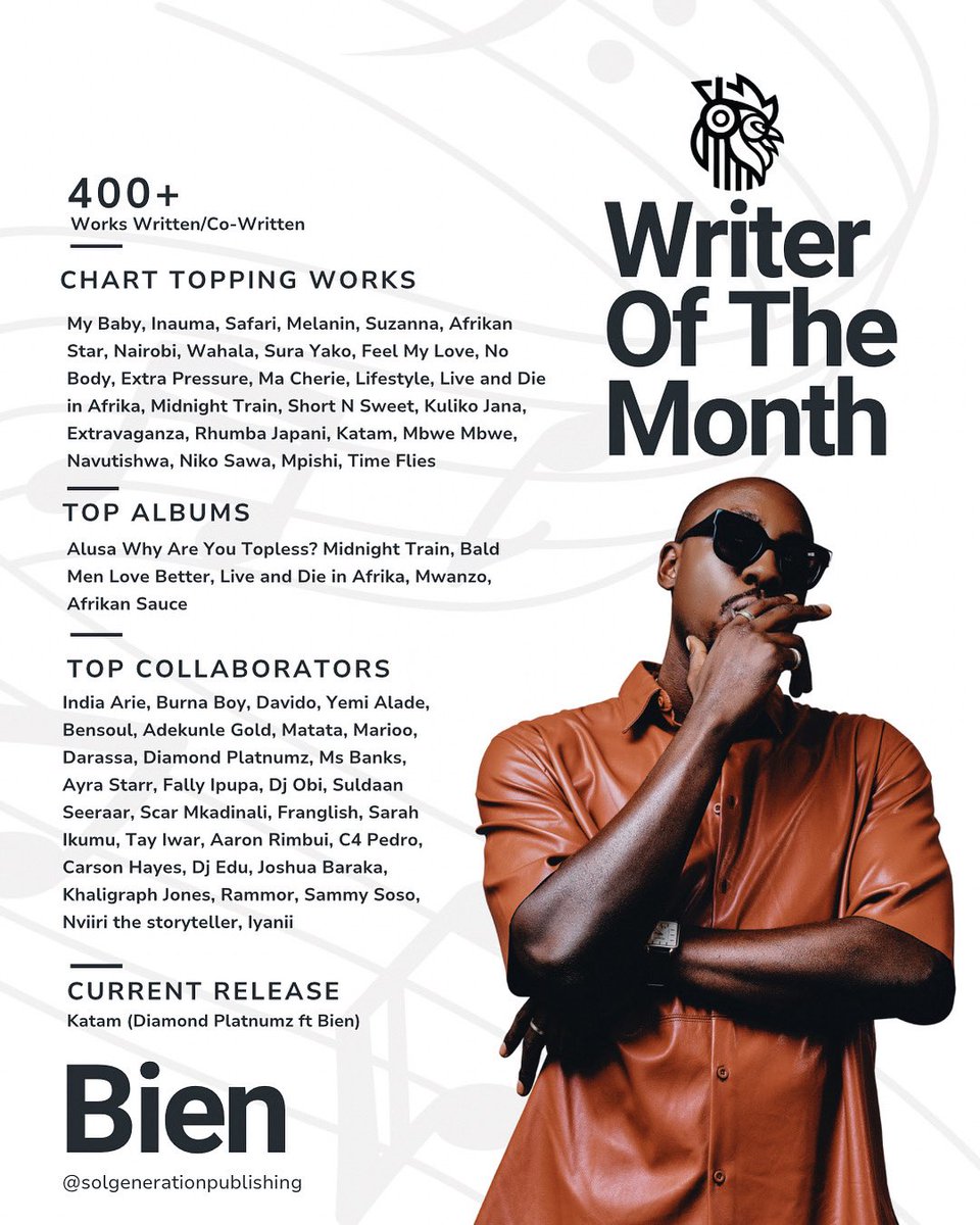 Some pens don't just write lyrics - they write legacy.
Bien has shaped the sound of our time with over 400 songs and timeless hits.
A true storyteller, collaborator, and creative force.
Our Writer of the Month —and a legend in motion🔥

🖼️<a href="/ShekainahZian/">Zian🖤</a> 

#Bien #WriterOfTheMonth