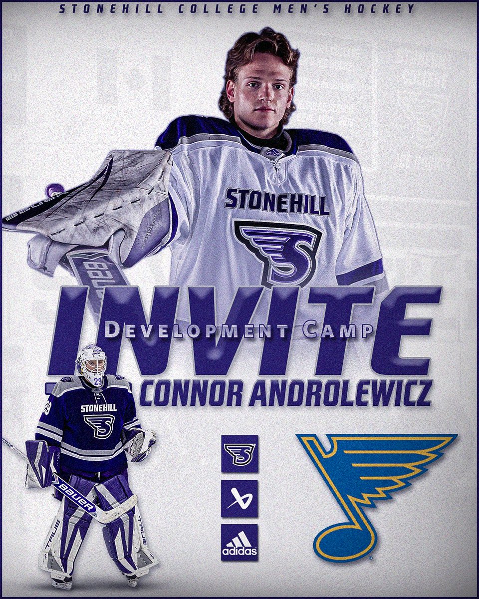 GoStonehill's tweet image. STANDING TALL IN THE CREASE 🙌🥅
Congrats to Connor Androlewicz of @StonehillHockey on getting an invite to the @StLouisBlues NHL Development Camp! 🔵✨
📖bit.ly/4laY4SO
#GoHill | #BeBold