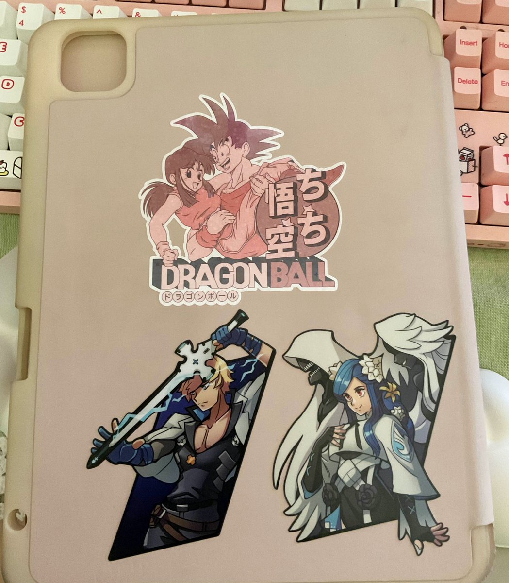 stickers my husband got me!!! 🩷🩷 i get to enjoy these whenever i draw! had to take the ipad out of my case to photograph it because my phone is broken 🥲