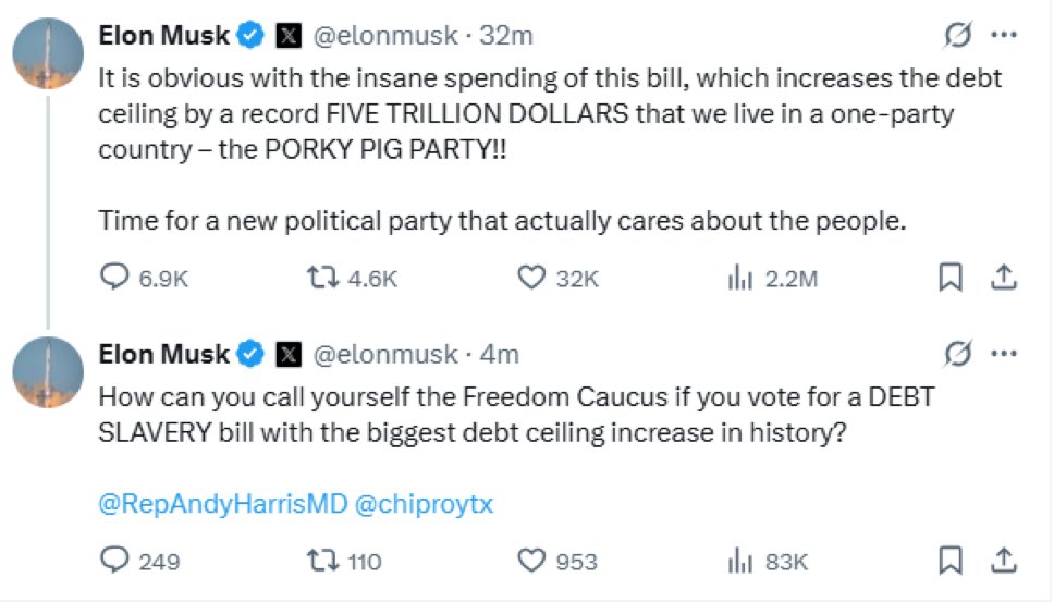 AlgorithmPulse's tweet image. Elon wants a new political party. He says we live in a one party country - the PORK PIG PARTY
