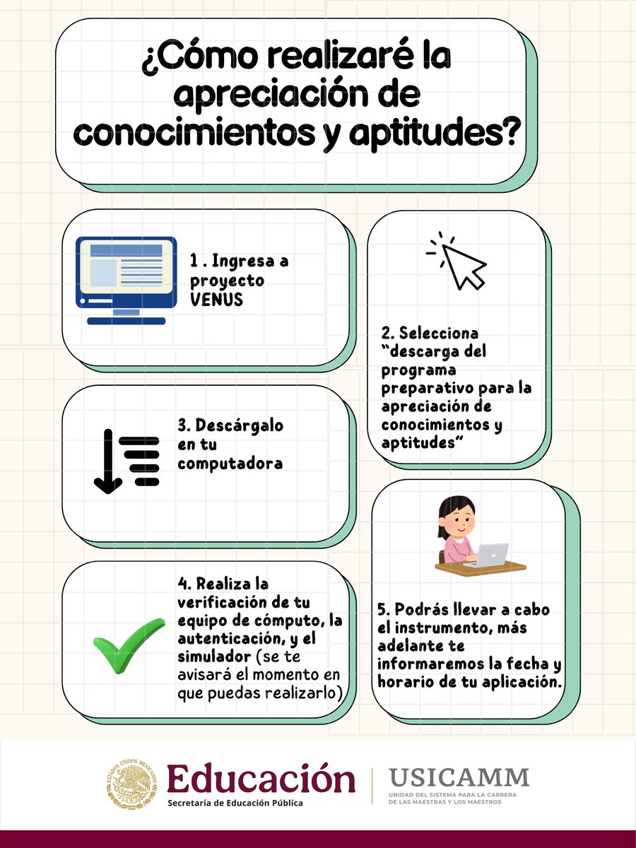 📣 A todas y todos los interesados en participar en promoción horizontal en educación básica.

¡Ya pueden comenzar a descargar el programa preparativo para la apreciación de conocimientos y aptitudes!👩‍💻🧑‍💻

📅 Del 7 al 9 de julio recibirás el usuario y contraseña.