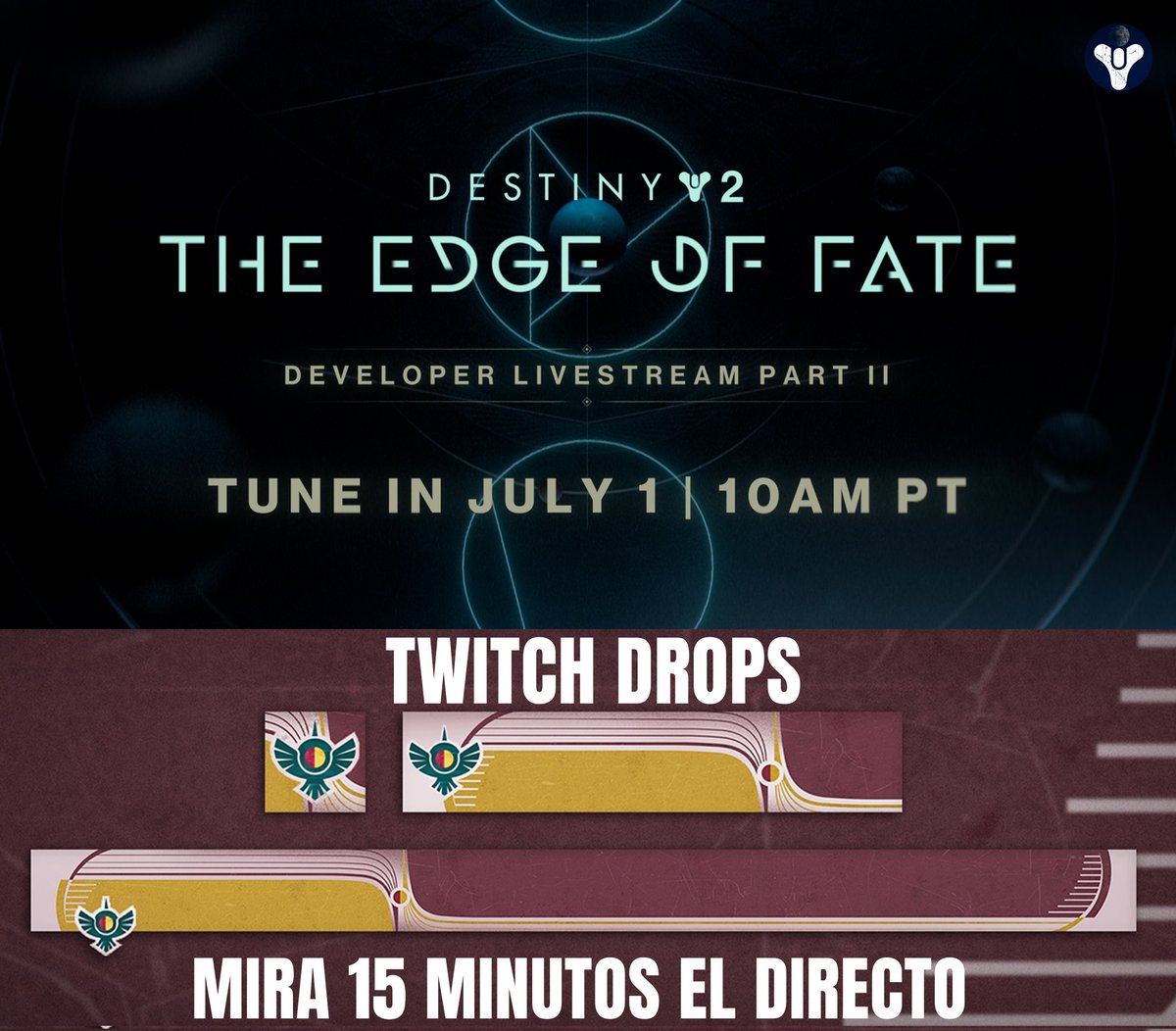 Descubre más detalles de Destiny 2: Los Confines del Destino - Parte 2.

🗓️ 1 de julio de 2025

Horarios:
🇲🇽🇸🇻🇨🇷🇬🇹🇭🇳: 11:00h
🇵🇪🇵🇦🇨🇴: 12:00h
🇩🇴🇻🇪🇵🇷🇨🇱: 13:00h
🇦🇷🇺🇾🇵🇾🇧🇷: 14:00h
🇵🇹🇮🇨: 18:00h
🇦🇩🇪🇸: 19:00h

#Destiny2