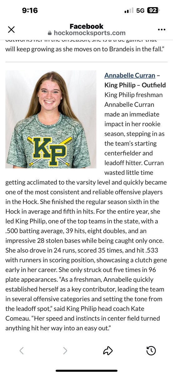 Annabelle Curran 2028 (@annabellec2028) on Twitter photo Thank you <a href="/HockomockSports/">HockomockSports</a> for naming me as a first- team All- Star!
<a href="/KPPrideSoftball/">KP Pride Softball</a>
<a href="/KPHSsoftball/">Coach Kate</a> Thank you <a href="/HockomockSports/">HockomockSports</a> for naming me as a first- team All- Star!
<a href="/KPPrideSoftball/">KP Pride Softball</a>
<a href="/KPHSsoftball/">Coach Kate</a>