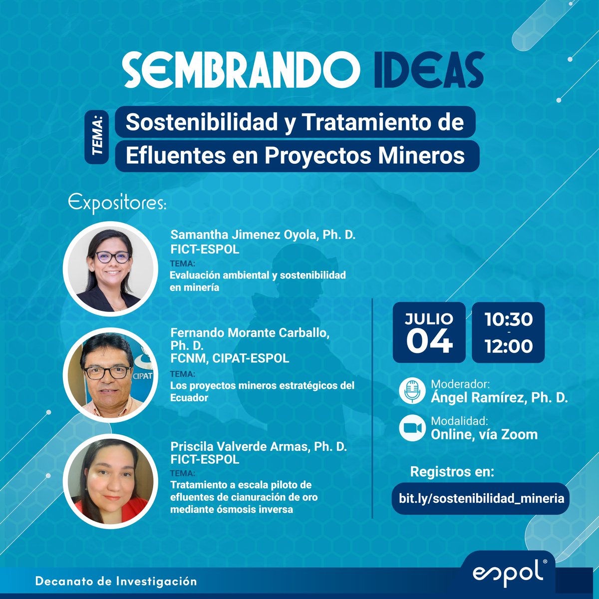 La sostenibilidad en la minería es un reto, pero también una oportunidad. En <a href="/espol/">ESPOL</a> impulsamos espacios de diálogo y conocimiento para un desarrollo minero responsable.
Este 4 de julio, únete a Sembrando Ideas y descubre cómo lograrlo.
🕥10h30 |💻Online
👉 bit.ly/sostenibilidad…