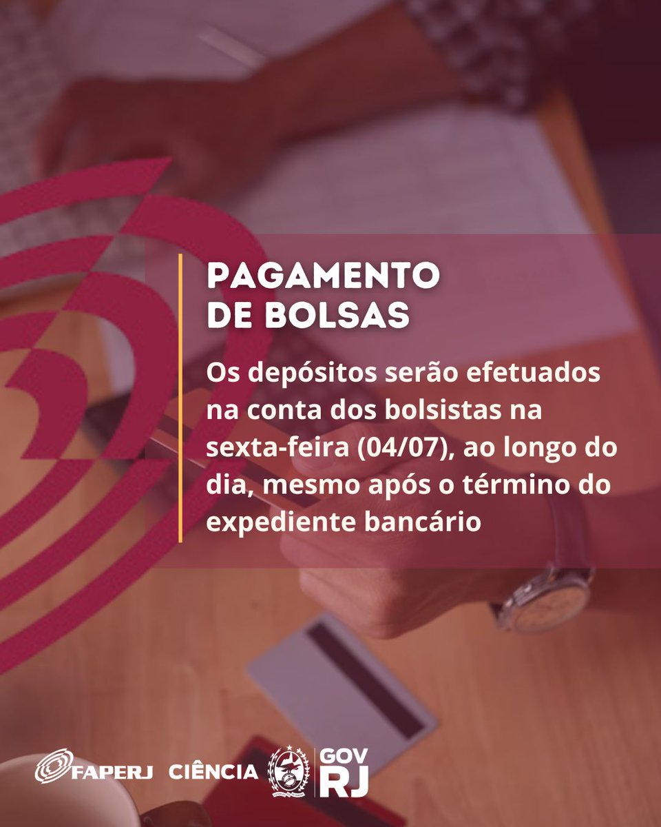 #PagamentodeBolsas - A direção da #FAPERJ e a Secretaria de Estado de Ciência, Tecnologia e Inovação do Rio de Janeiro (Secti-RJ) informam que o pagamento das bolsas, referentes ao mês de junho, já foi autorizado. 👇🏽