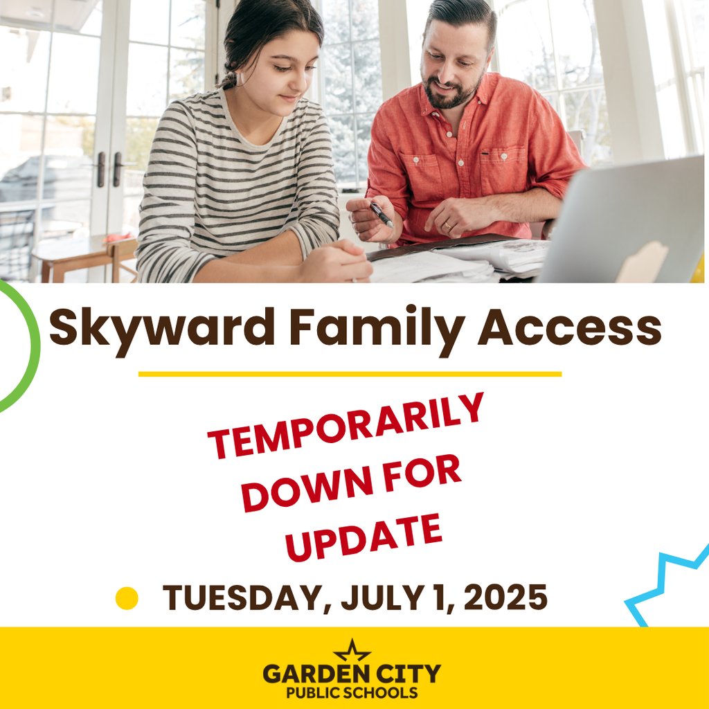 Skyward Family Access will be unavailable for maintenance on Tuesday, July 1, 2025. The site will be available again on Wednesday, July 2, 2025.