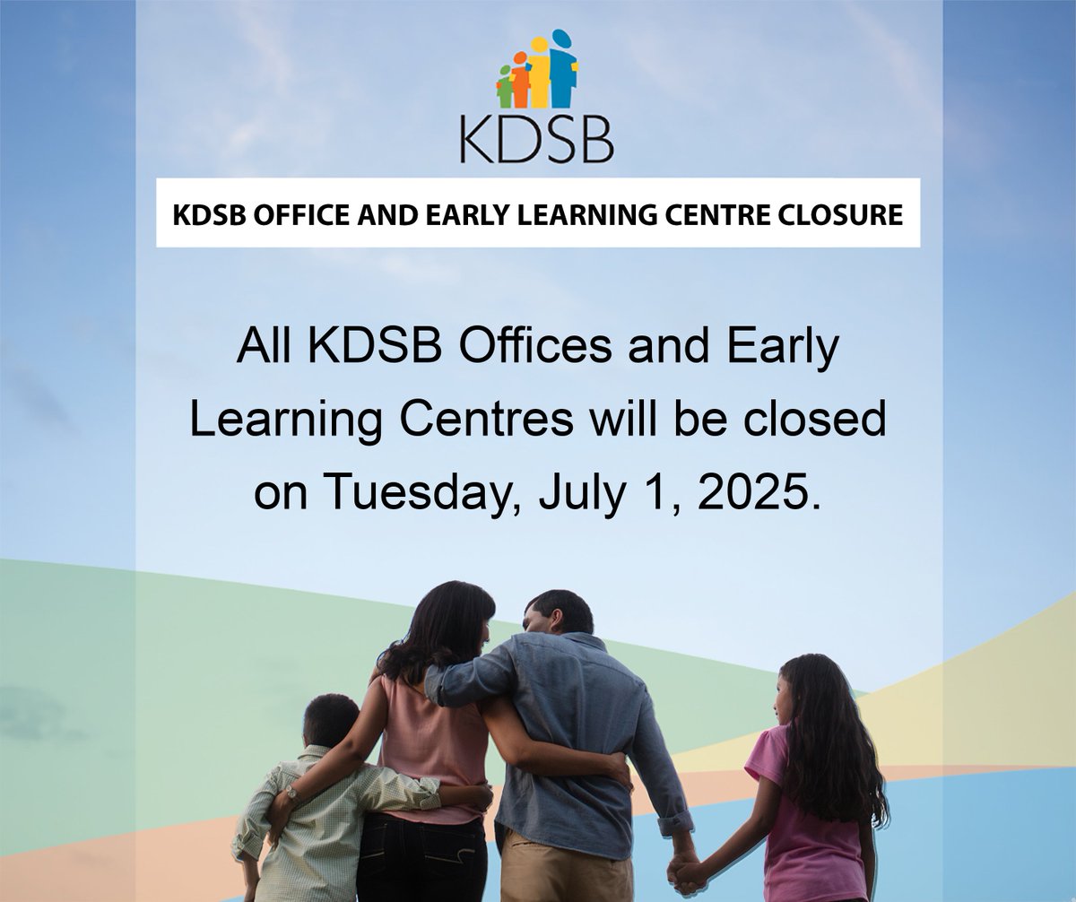 Kenora District Services Board (@thekdsb) on Twitter photo All KDSB Administrative Offices and Early Learning Centres will be closed on Tuesday, July 1, 2025. Offices and Early Learning Centres will re-open on Wednesday, July 2, 2025.
On behalf of the Board, have a safe Canada Day! All KDSB Administrative Offices and Early Learning Centres will be closed on Tuesday, July 1, 2025. Offices and Early Learning Centres will re-open on Wednesday, July 2, 2025.
On behalf of the Board, have a safe Canada Day!