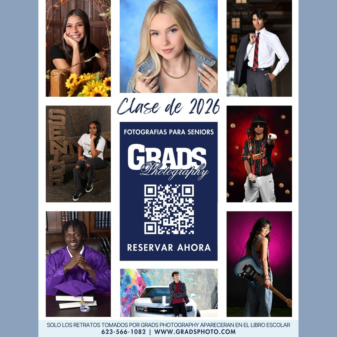 ShadowRidgeHS's tweet image. Attention Class of 2026!
You can set up your senior portrait session with GRADS Photography. GRADS Photography is your district-approved senior portrait photographer.
You can start booking now at gradsphoto.com or call 623-566-1082 ext. 2 to schedule an appointment.