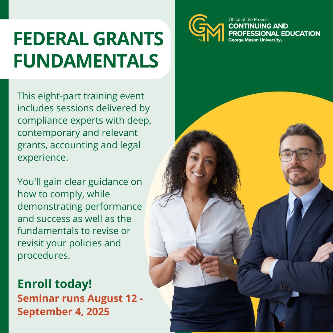 Stay up to date on procedures with our Federal Grants Fundamentals course! Designed to provide the guidance you need on the management of grants and cooperative agreements, the seminar will begin August 12th.