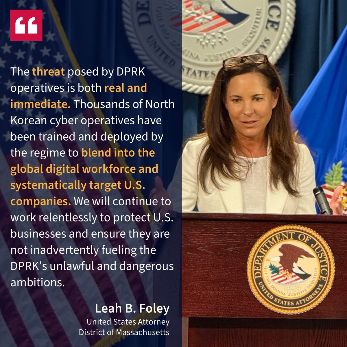 DMAnews1's tweet image. #ICYMI An indictment was unsealed today charging eight overseas actors and one man from New Jersey in connection with a scheme to generate revenue for the Democratic People’s Republic of Korea (DPRK) weapons of mass destruction programs.
Read more here: justice.gov/usao-ma/pr/nin…