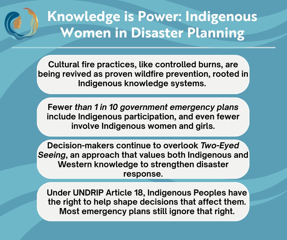 Indigenous women know how to protect the land. 
They hold the answers, yet they’re shut out of disaster planning. 
Include them. Listen to them. 
#TwoEyedSeeing #ClimateJustice #MMIWG2S #IndigenousLeadership