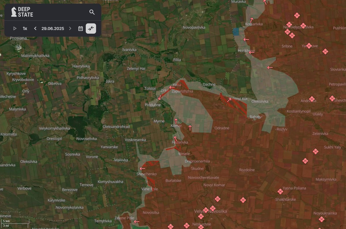 Updated map showing Russian advances north and northwest of Velyka Novosilka. 
deepstatemap.live/en#11/47.91634…